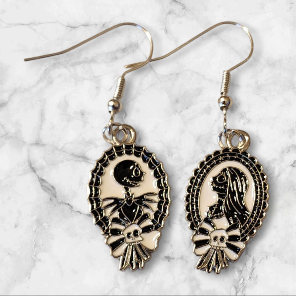 Nightmare Before Christmas Jack and Sally Cameo Charm Earrings Disney